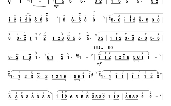 古曲：梅花三弄（笛子独奏 又名《梅花引》《玉妃引》） - 乐谱