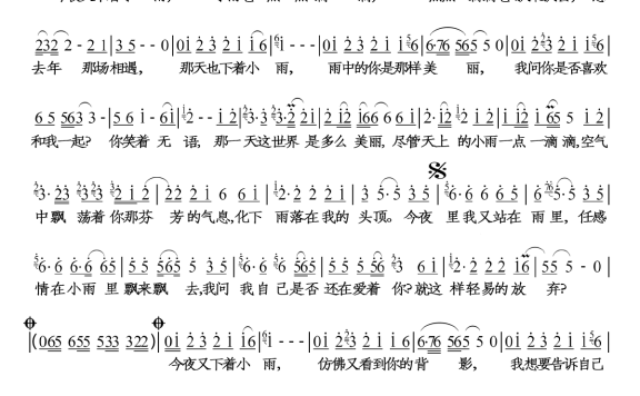 雨中飘荡的回忆（降央卓玛演唱） - 乐谱