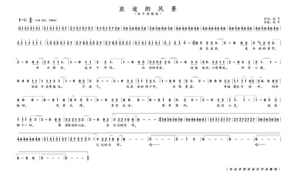 旅途的风景（张平演唱版） - 乐谱