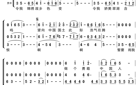 勇敢的中国人（梦之旅组合演唱） - 乐谱