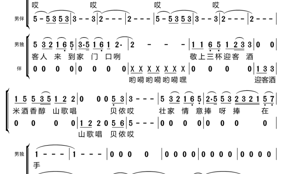 壮族敬酒歌（韦誉演唱） - 乐谱