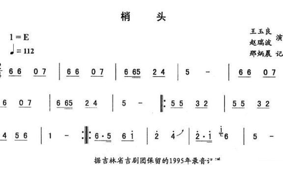 东北秧歌曲谱：梢头（二人转伴奏谱） - 乐谱