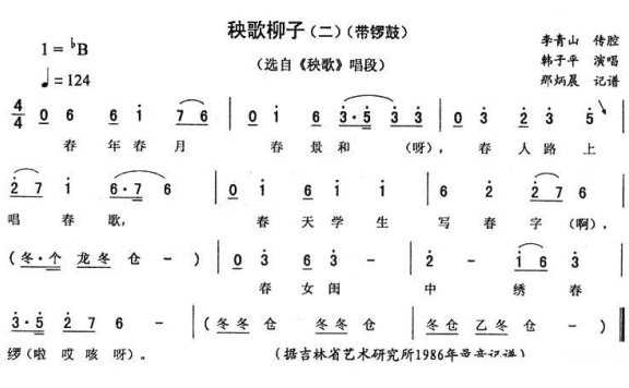 选 自《秧歌》唱段：秧歌柳子（二）带锣鼓 - 乐谱