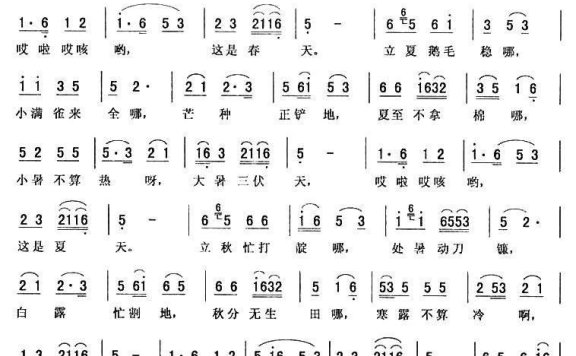 吴艳秋演唱：《二十四节气歌》二人转谱 - 乐谱