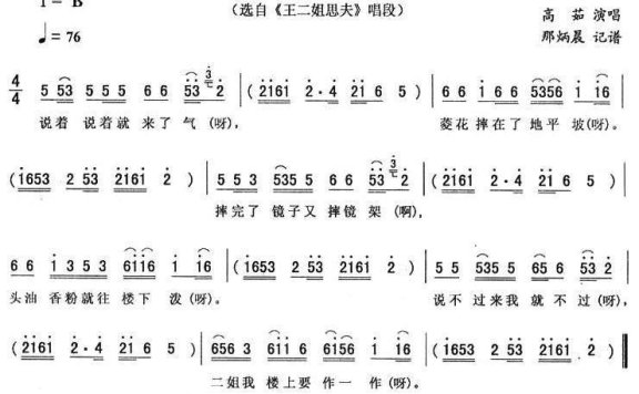 《王二姐思夫》唱段:老摔镜架调(一) - 乐谱