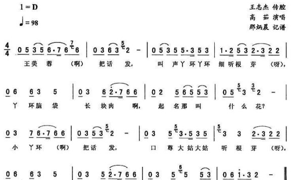 《王美蓉观花》唱段:报花名 - 乐谱