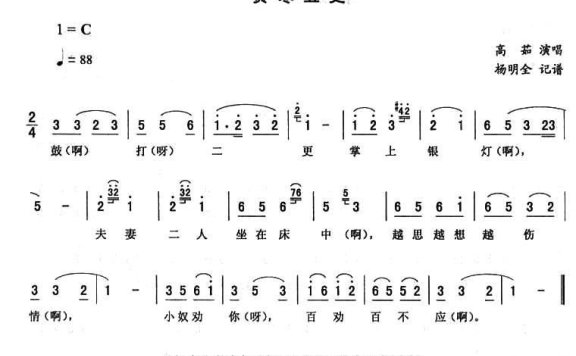 高茹演唱:贫寒五更(二人转谱) - 乐谱