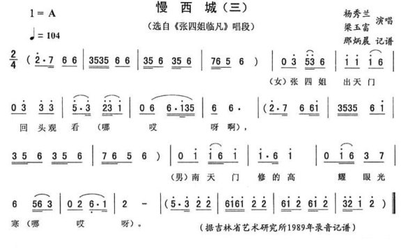 《张四姐临凡》唱段：慢西城（三） - 乐谱