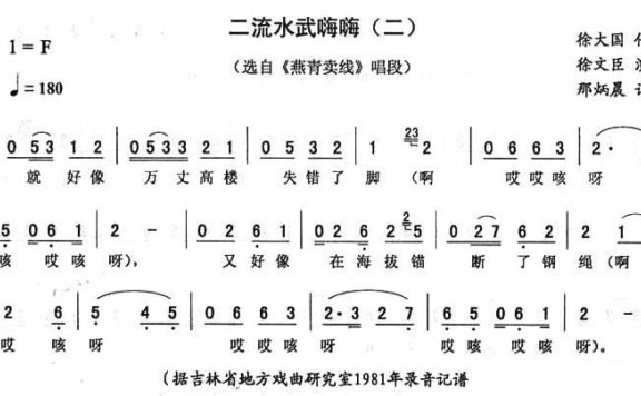 《燕青卖线》唱段：二流水武嗨嗨（二） - 乐谱