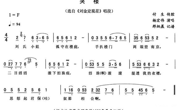 《刘金定观星》唱段：哭楼（杨宏伟演唱） - 乐谱
