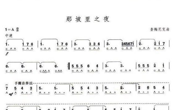 考级十级曲目：那坡里之夜 - 乐谱