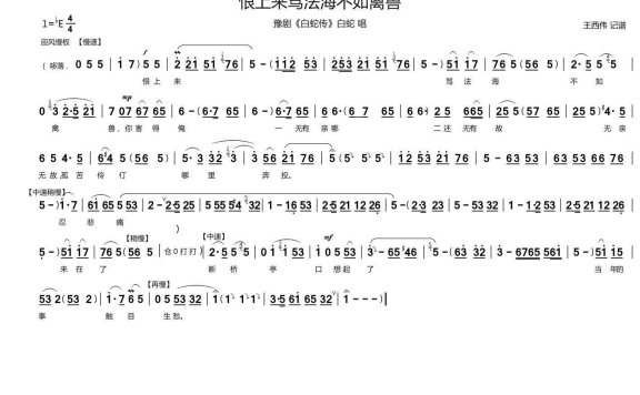 恨上来骂法海不如禽兽(《白蛇传》选段) - 乐谱