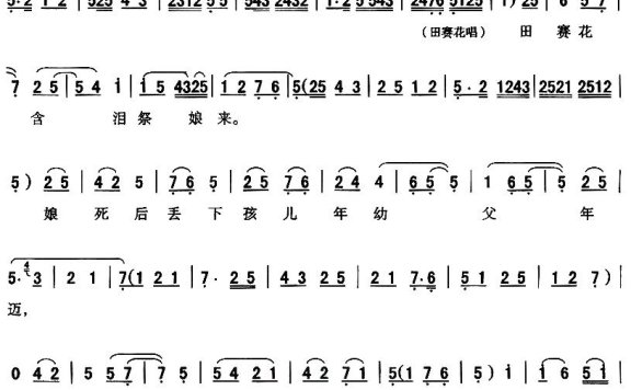 《河湾洗衣》田赛华唱段：[秦腔]田赛花含泪祭娘来 - 乐谱