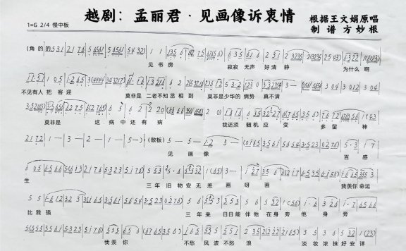 越剧：孟丽君·见画像诉衷情（王文娟演唱） - 乐谱