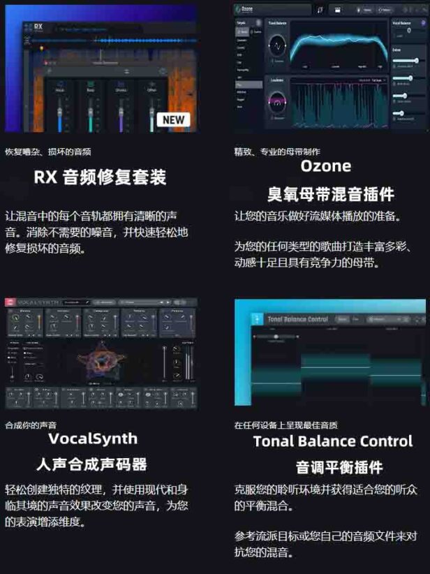 iZotope 系列完整21套插件合集（全家桶）（包含Ozone RX Neoverb Pro Neutron 5 VocalSynth Vocal Synth Insight Nectar 4 Advanced Audiolens Tonal Balance Control Aurora Trash Basura Vocal Doubler Cascadia VEA Stutter Edit 2 Plasma Relay Vinyl Dialogue Match Equinox Velvet）